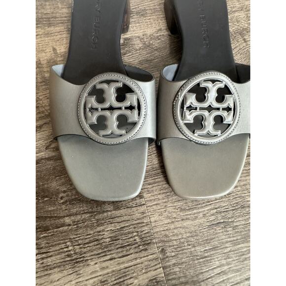 Tory Burch Womens Bombe Miller Slide Sandal Calf Leather Grey Size 7M - Picture 3 of 13